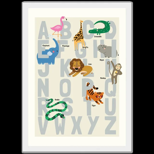 Dětský ilustrovaný plakát v rámu Vertical - 21x29.7 cm / 8x12" / White frame / Alphabet