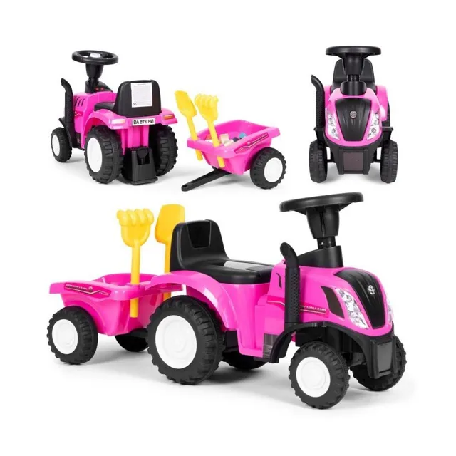 Dětský růžový traktor s přívěsem se zvuky