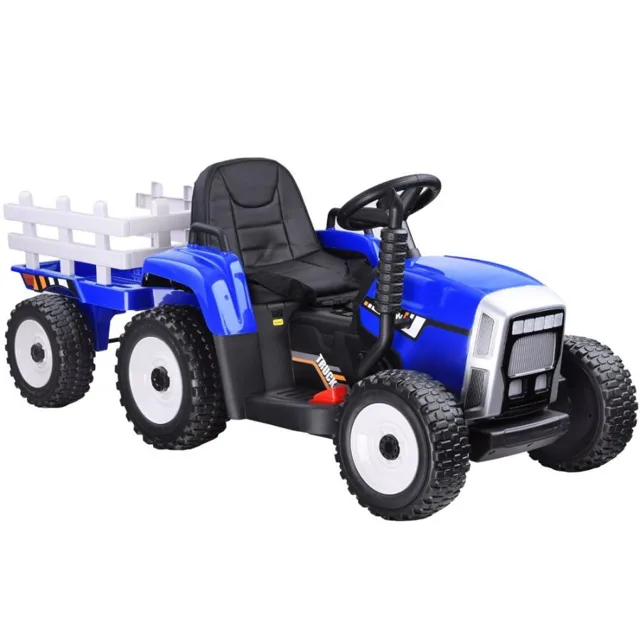 Dětský traktor s přívěsem v modré barvě