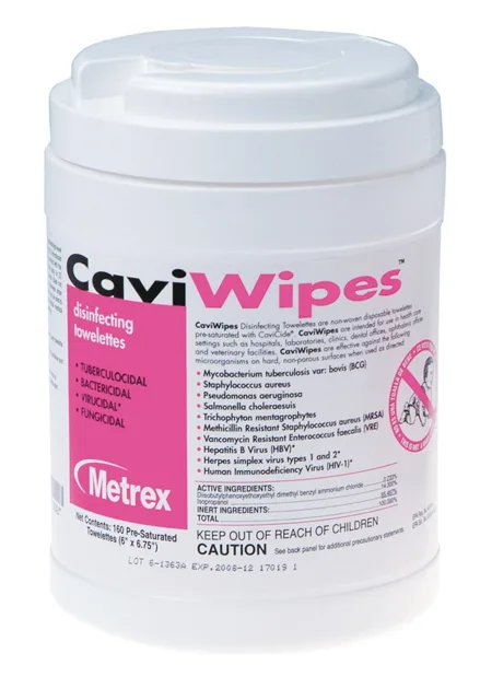 Dezinfekční ubrousky CaviWipes, 15,2 cm x 17,1 cm, 160 ks, dóza