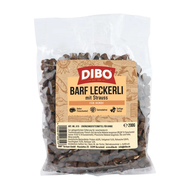 DIBO BARF pamlsky s pštrosím - Výhodné balení: 2 x 200 g
