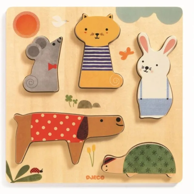 DJECO Wooden Block Puzzle Pets aktivity vkládačka 12m+ 1 ks