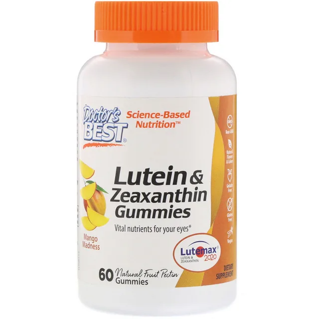 Doctor’s Best Lutein & Zeaxanthin, 60 gumových vegan bonbónů s příchutí manga