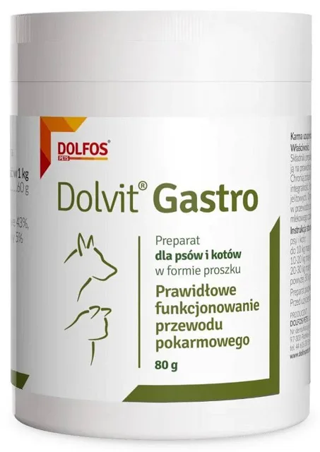 DOLFOS Dolvit Gastro 80g Přípravek pro správnou funkci trávicího traktu pro psy a kočky