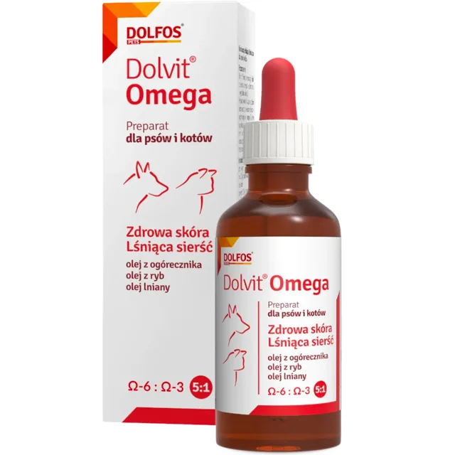 DOLFOS Dolvit Omega 50 ml kyseliny omega pro použití v případě nadměrného vypadávání srsti pro psy a kočky