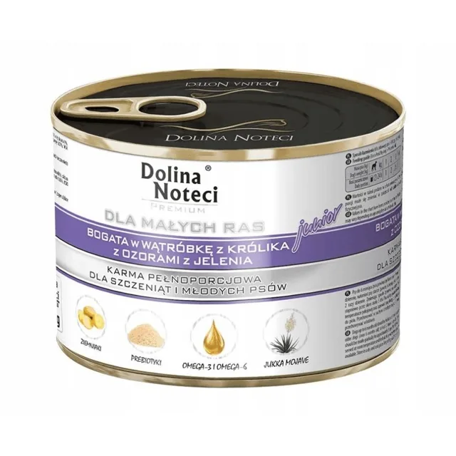 DOLINA NOTECI Prémiové juniorské krmivo pro malá plemena s králíčími játry a jelením jazykem 6x185g