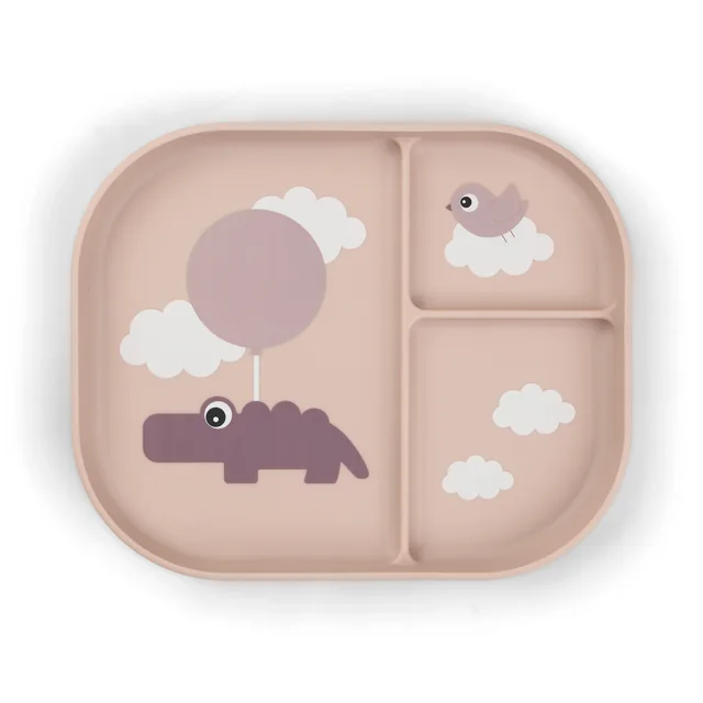 Done by Deer dělený talíř Foodie Happy clouds, růžový