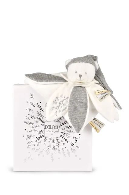 Doudou et Compagnie Paris Dárková sada Plyšový muchláček medvídek s čepičkou 25 cm šedý