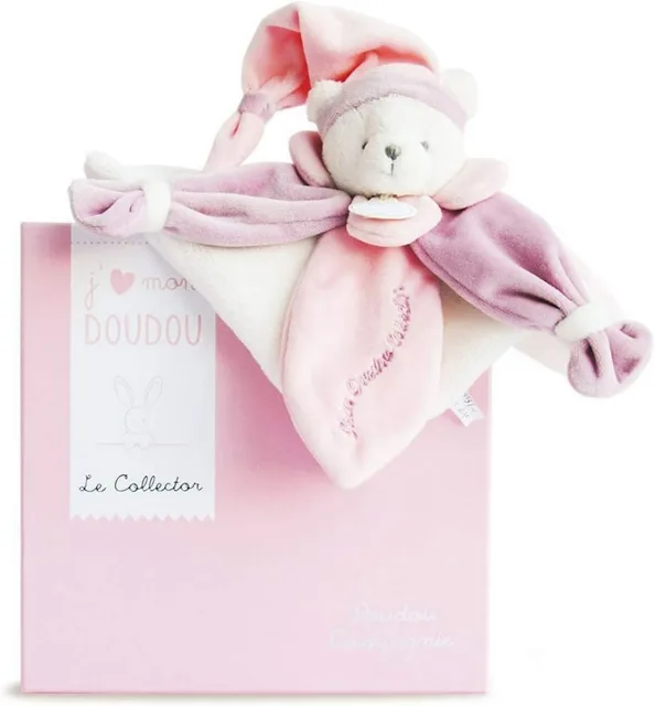 Doudou et Compagnie Paris Dárková sada - plyšový muchláček růžový medvídek 24 cm