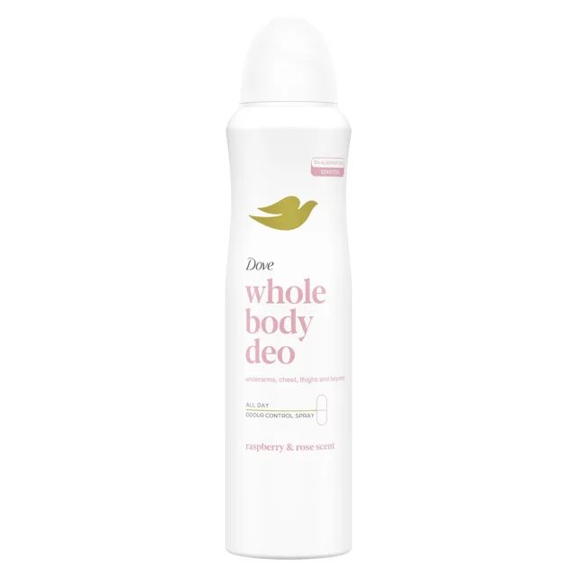 Dove Deodorant ve spreji Whole Body Deo Raspberry & Rose 150 ml
