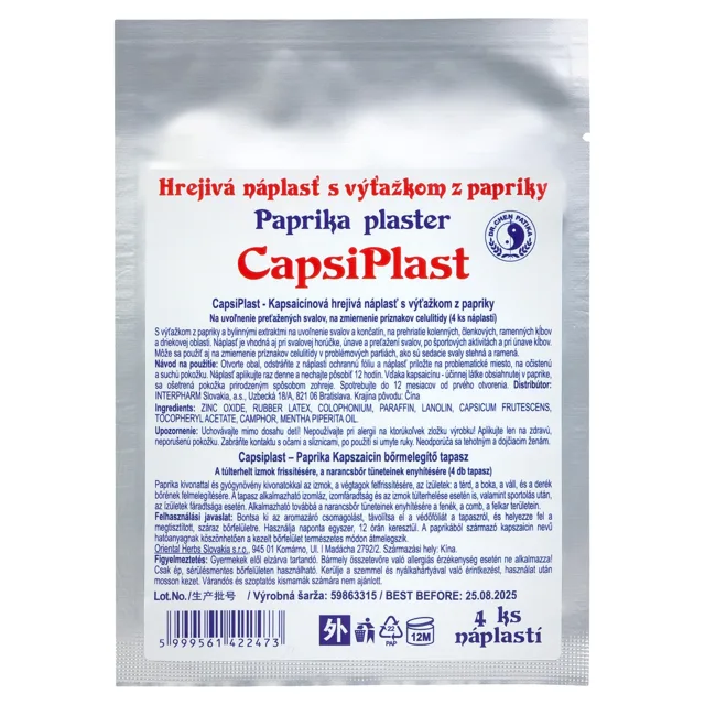 Dr. Chen Patika Capsiplast Hřejivá náplast s výtažkem z papriky 4 kusy
