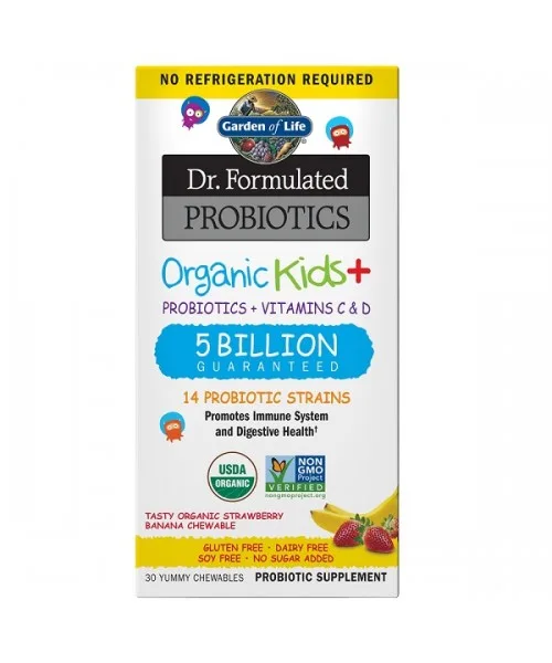 Dr. Formulated organická probiotika pro děti, jahoda a banán, 30 žvýkacích tablet