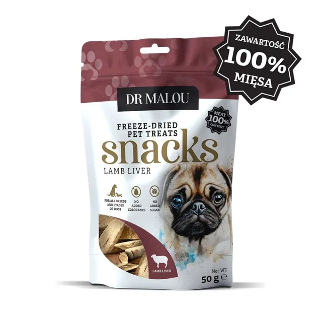 DR MALOU 100% lyofilizovaná jehněčí játra 50g pamlsky pro psy
