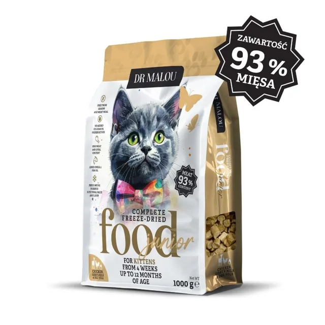 DR MALOU Kitten Liofilizované krmivo Kuřecí s kozím mlékem a žloutkem 1 kg granule pro koťata