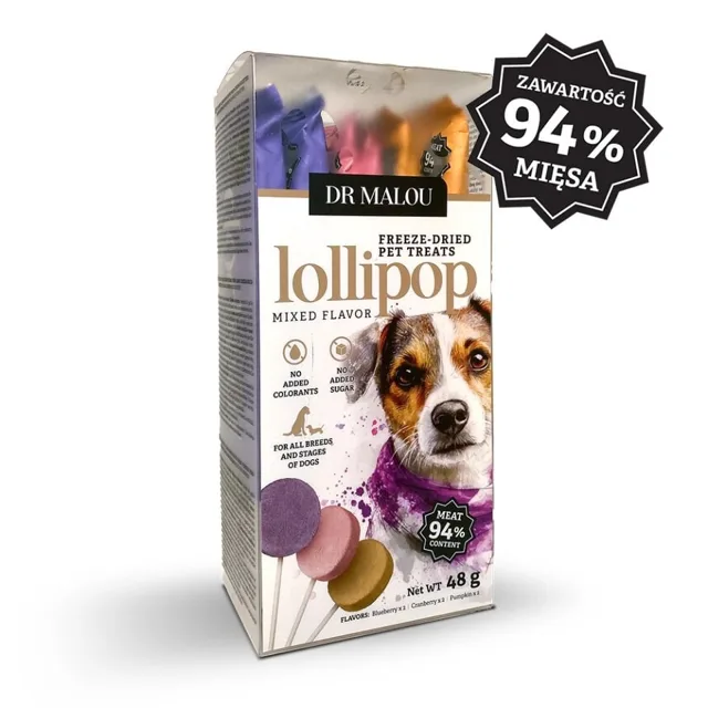 DR MALOU Lollipop Mixed Flavor Lízátka lyofilizované masové pro psy 48g (6 ks)