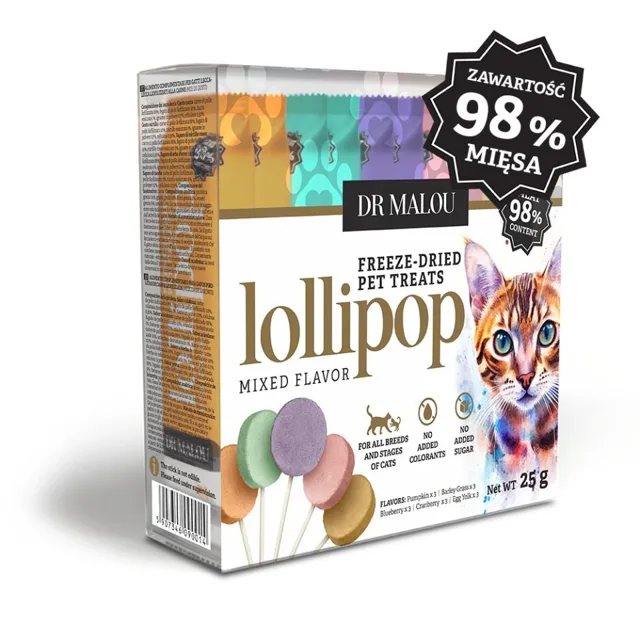 DR MALOU Lollipop Mixed Flavor Lyofilizovaná masová lízátka pro kočky 25 g (15 ks)