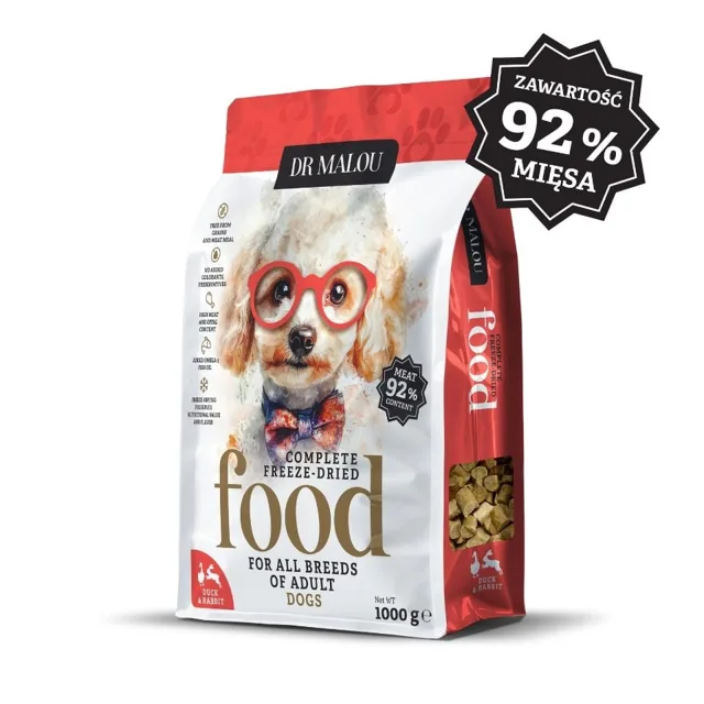 DR MALOU Lyofilizované granule Kachna s králíkem 1 kg pro psy