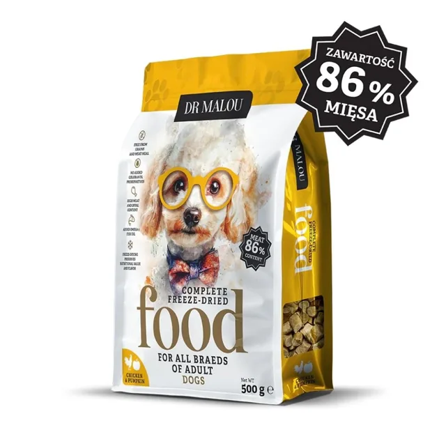 DR MALOU Lyofilizované kuřecí granule s dýní 500g pro psy