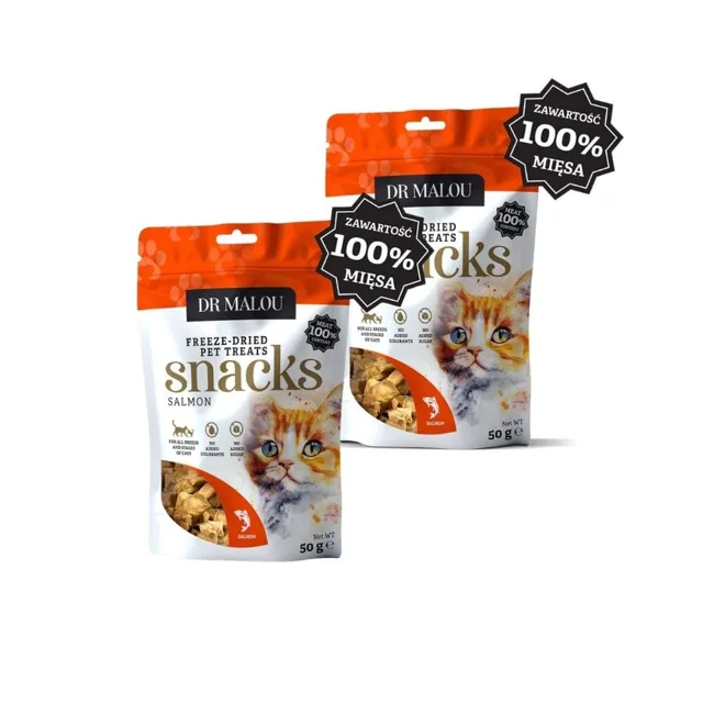 DR MALOU Masové kostky 100% lyofilizované lososové maso 2x50g pamlsky pro kočky