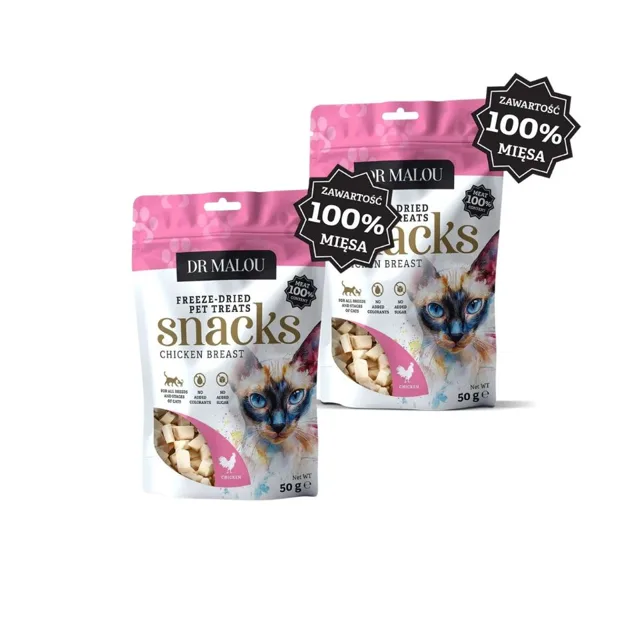 DR MALOU Masové kostky 100% lyofilizovaného kuřecího prsa 2x50g pamlsky pro kočky
