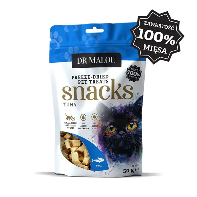 DR MALOU Masové kostky 100% z lyofilizovaného tuňáka 50g pamlsky pro kočky