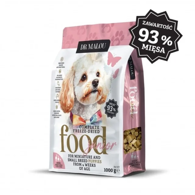 DR MALOU Puppies Liofilizované granule Kachna s kozím mlékem a žloutkem 1 kg pro štěňata