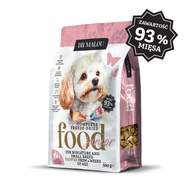 DR MALOU Puppies Liofilizované granule Kachna s kozím mlékem a žloutkem 500g pro štěňata