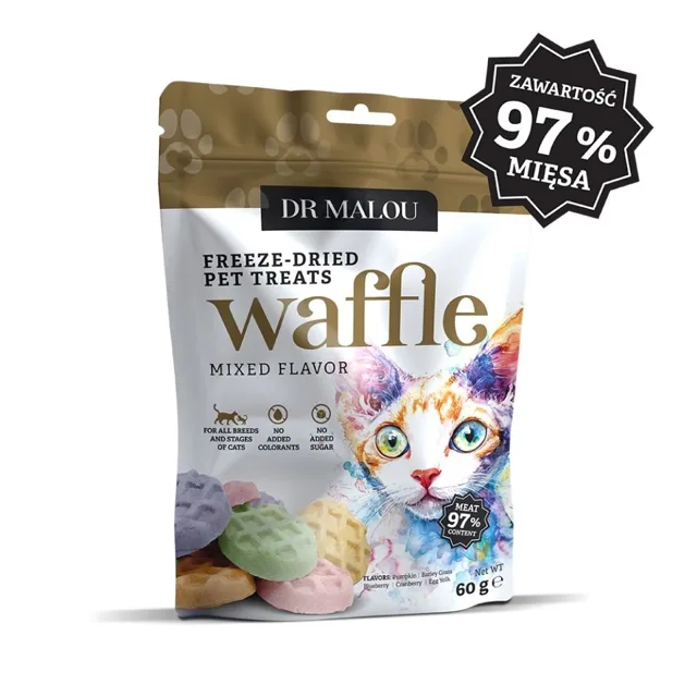 DR MALOU Waffle Mixed Flavor Wafle z liofilizovaného masa kuřete pro kočky 60 g