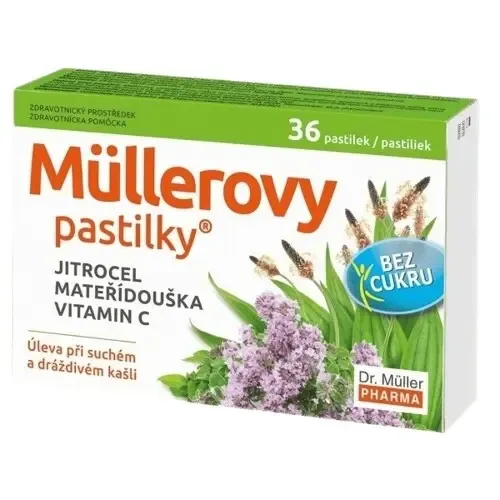 Dr. Müller Müllerovy pastilky s jitrocelem mateřídouškou bez cukru 36 pastilek