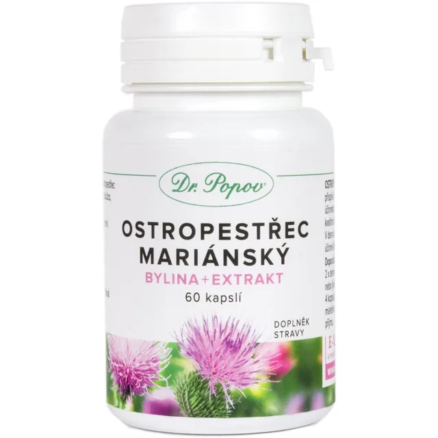 Dr. Popov Ostropestřec mariánský bylina + extrakt kapsle pro podporu funkce jater 60 cps