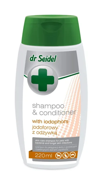 DR SEIDEL Jodoforový šampon s kondicionérem pro psy 220 ml na bakteriální a plísňové infekce kůže