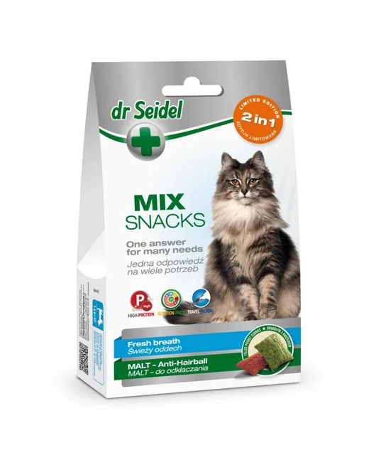 DR SEIDEL Mix 2v1 pamlsků pro svěží dech a slad pro kočky 60 g
