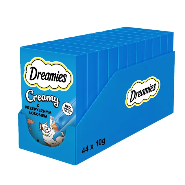 DREAMIES Creamy doplňkové krmivo s lahodným lososem pro kočky 44x10 g