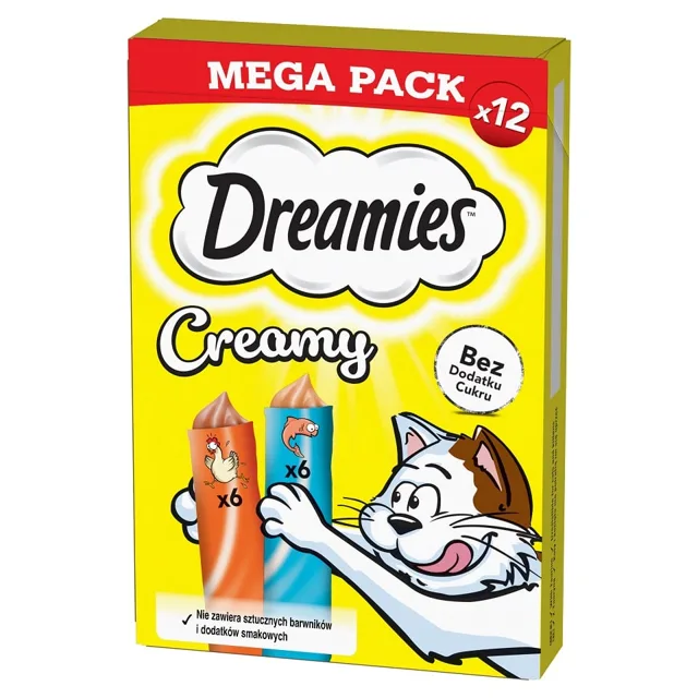 DREAMIES Creamy MEGA PACK doplňkové krmivo s kuřecím masem a lososem 12x10 g