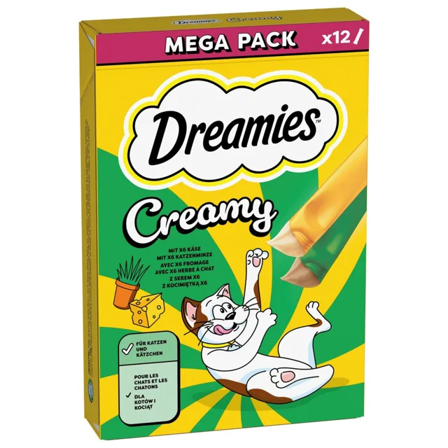 Dreamies Creamy Snacks - výhodné balení: kočičí máta a sýr 84 ks (84 x 10 g)