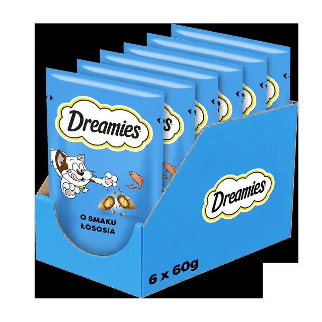 DREAMIES Křupavé kočičí pamlsky s příchutí lososa 6x60 g