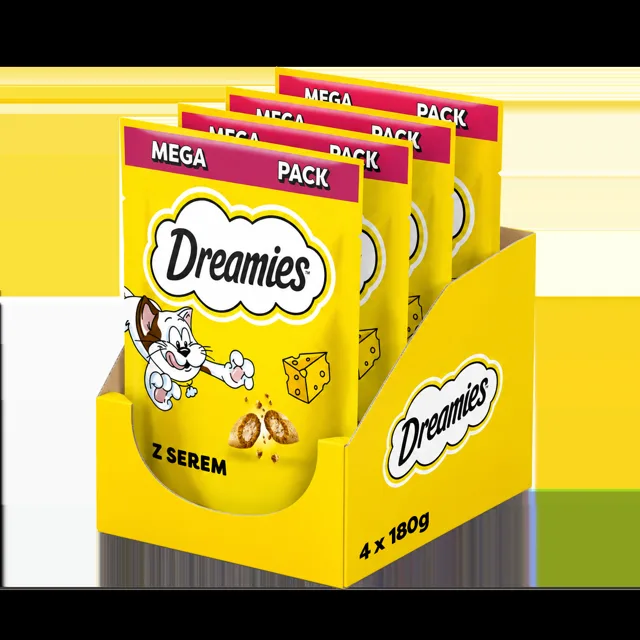 DREAMIES Mega balení křupavých pamlsků pro kočky s příchutí sýra 4x180 g