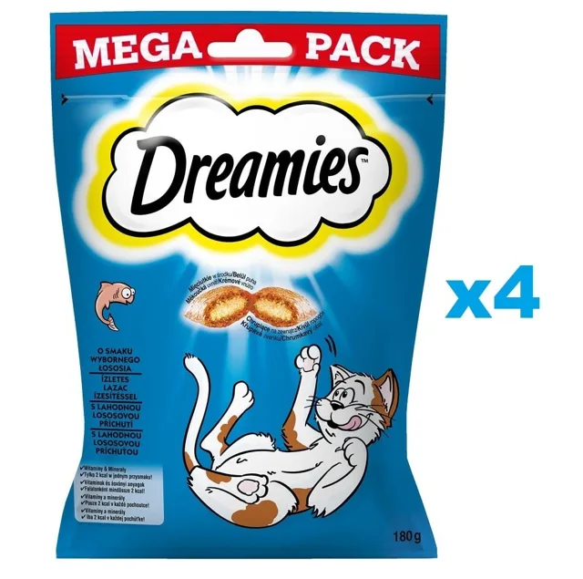 DREAMIES Mega Pack 4x180 g pochoutka s chutí lahodného lososa pro kočky