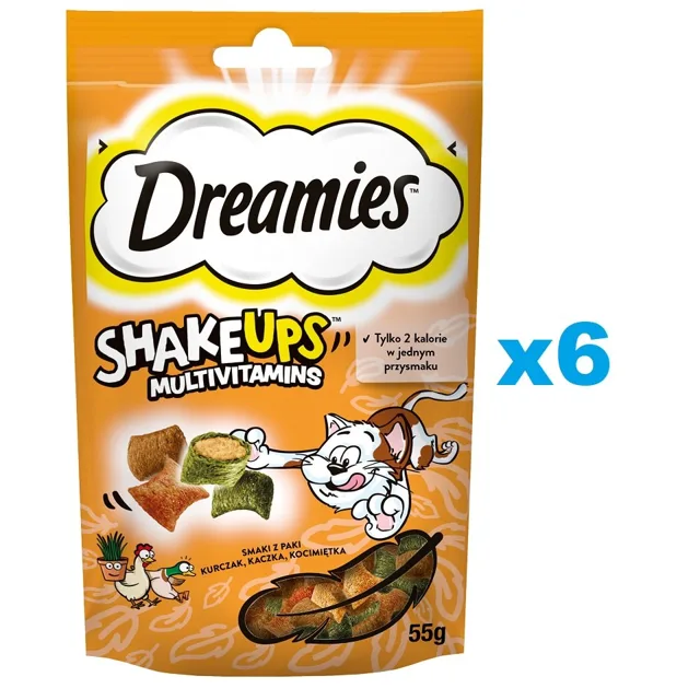 DREAMIES ShakeUps Multivitamins 6x55g kočičí pamlsek s kuřecím masem, kachnou a kočičí trávou