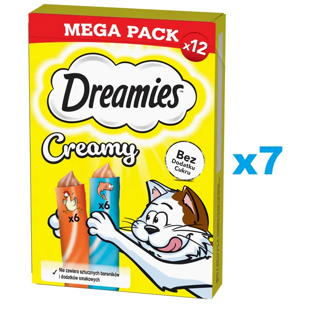 DREAMIES Smetanový MEGA PACK doplňkové krmivo s kuřecím masem a lososem 84x10 g