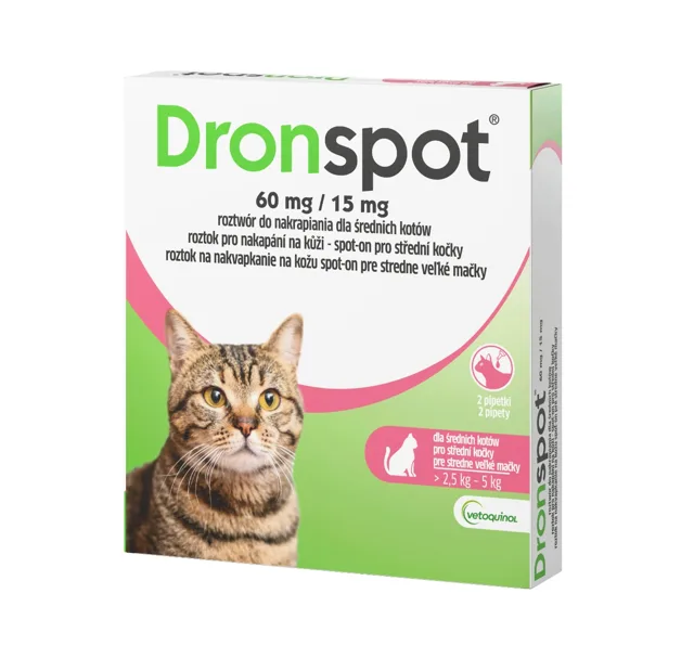 Dronspot 60 mg/15 mg pro střední kočky spot-on 2x0,7 ml