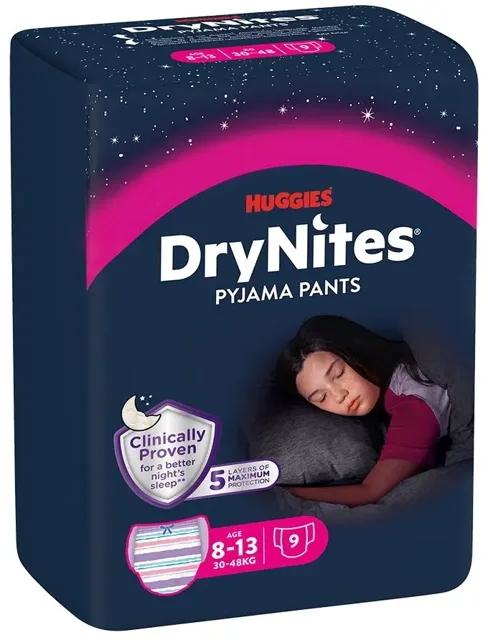 DryNites Huggies pro dívky 8-13 let 30-48 kg 9 ks