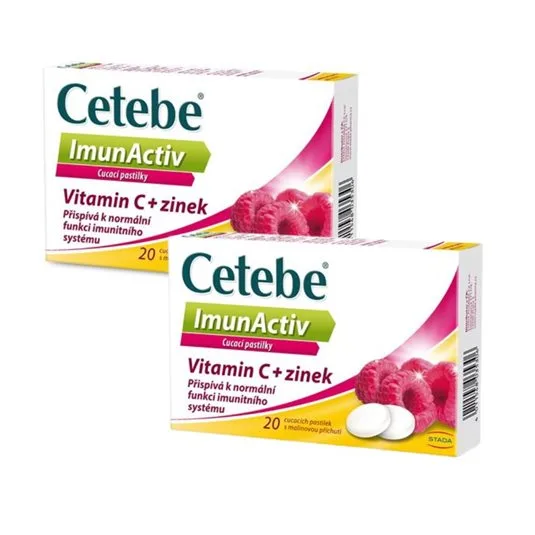 Dvojbalení Cetebe ImunActiv, vitamin C a zinek, cucací pastilky malina Dvojbalení Cetebe ImunActiv, vitamin C a zinek, cucací pastilky malina 2 x 20 p