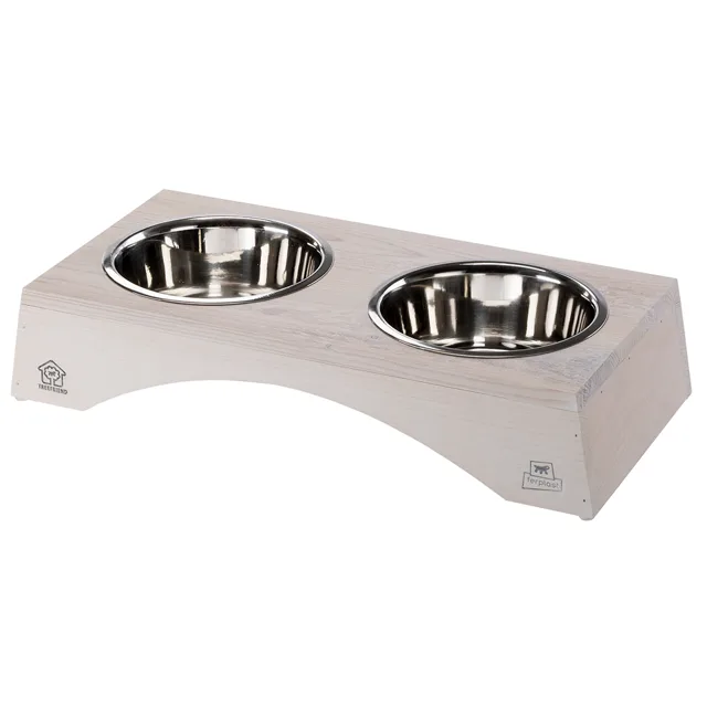 Dvojitá miska Ferplast Legno se stojanem ze dřeva - 2 x 1,2 l, D 49,5 x Š 23 x V 9,6 cm