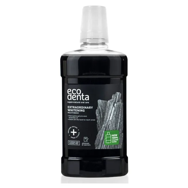 ECODENTA Extra bělící ústní voda s černým dřevěným uhlím 500 ml