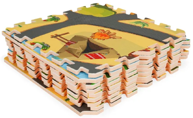 EcoToys Dětské pěnové puzzle 93,5x93,5cm, hrací deka, podložka na zem Safari, 9 dílů,