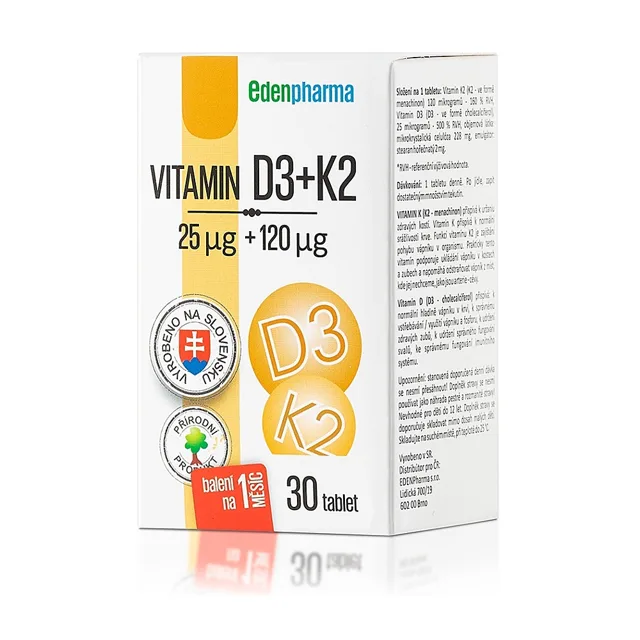 EDENPHARMA Vitamín D3 + Vitamín K2 30 tablet