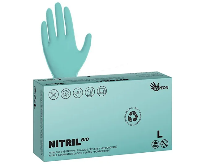 Ekologické nitrilové rukavice Espeon Nitril Bio - 100 ks, zelené, velikost L (100097) + dárek zdarma