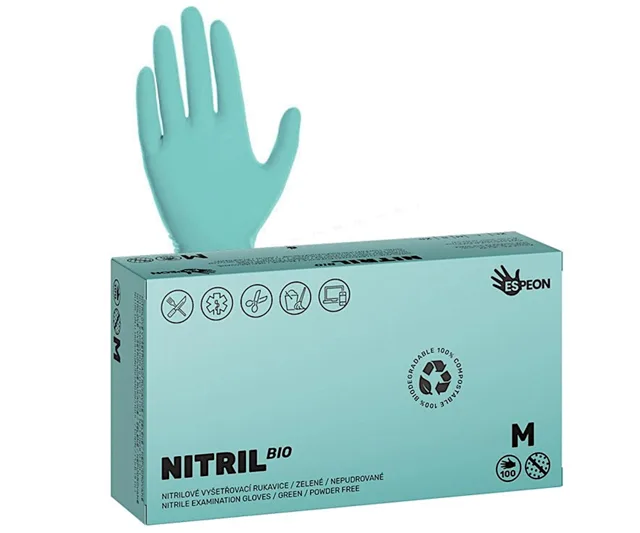 Ekologické nitrilové rukavice Espeon Nitril Bio - 100 ks, zelené, velikost M (100096) + dárek zdarma
