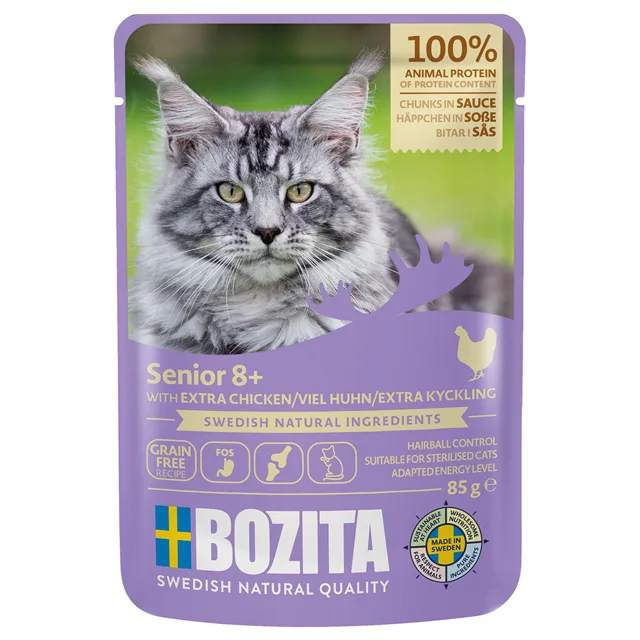 Ekonomické balení Bozita Morsels in Sauce Senior 24 x 85 g - spousta kuřecího masa